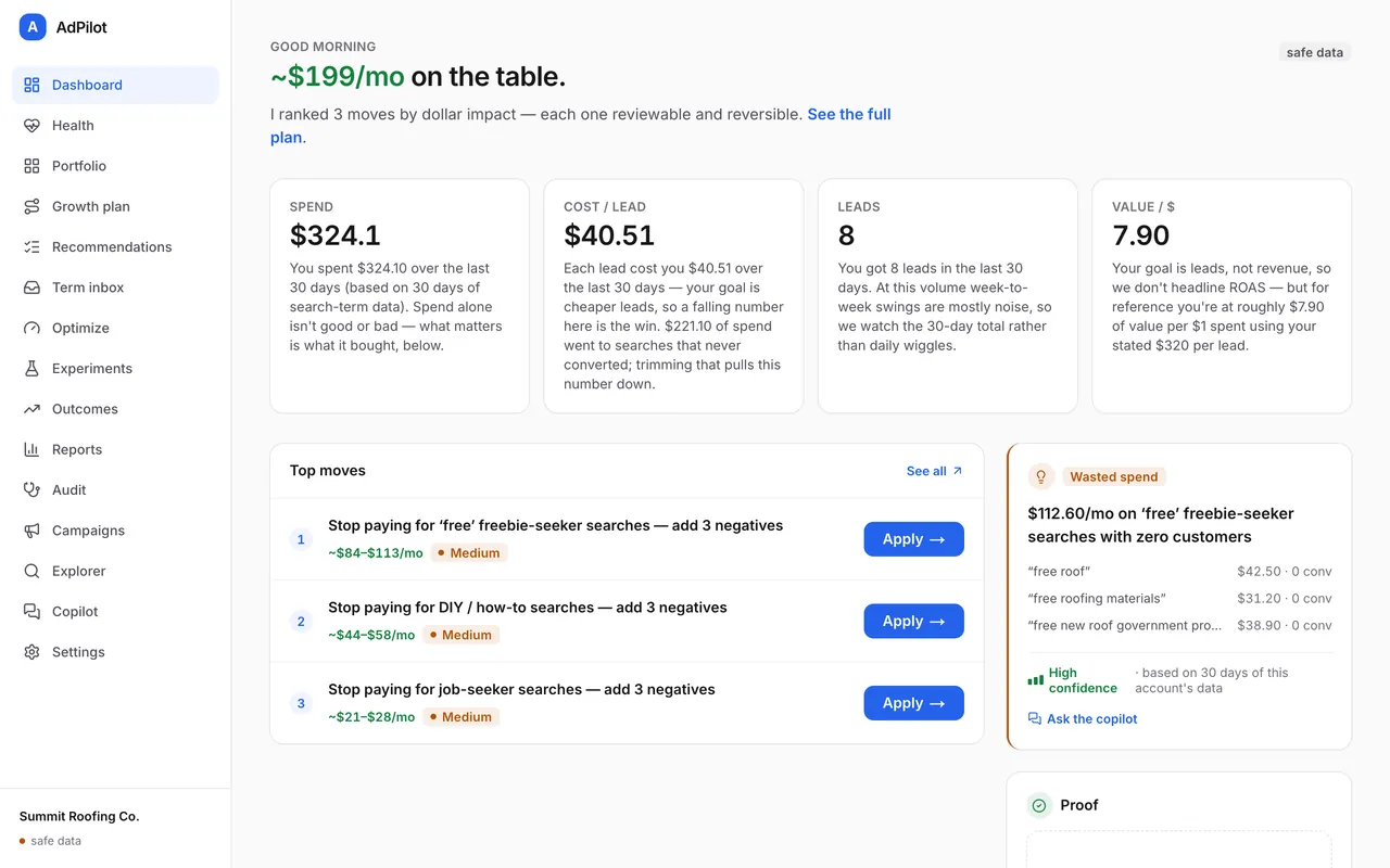 AdPilot — Google Ads Operator — screenshot