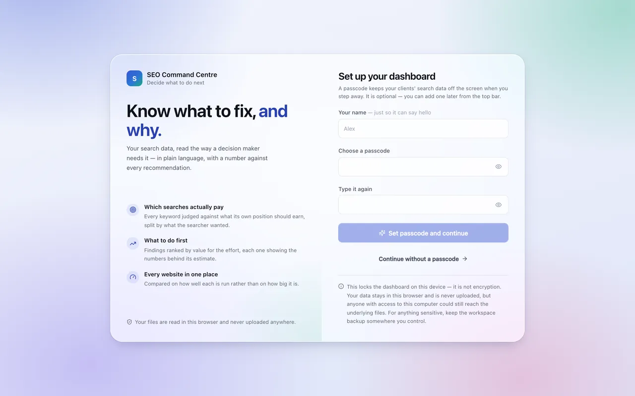 SEO Command Centre — screenshot