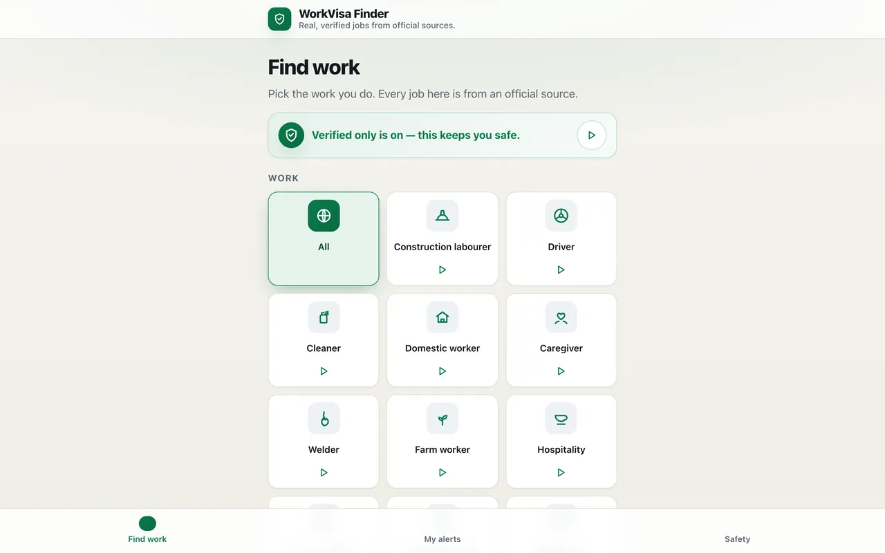 WorkVisa Finder — screenshot